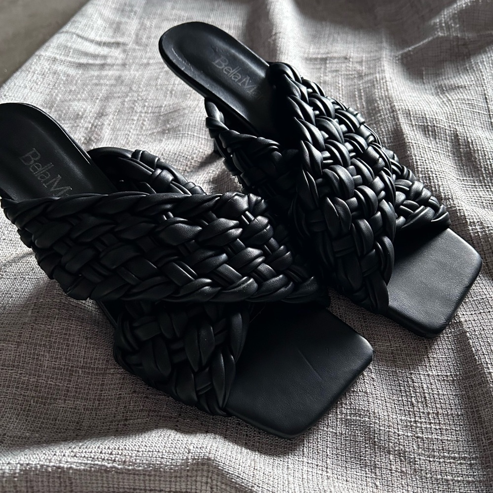 Black Braid Vegan Leather Women's Mule Heels